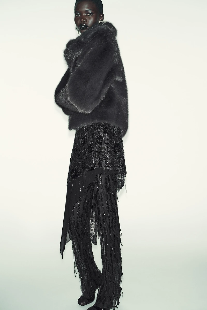 MANTEAU COURT RÉVERSIBLE EFFET FOURRURE