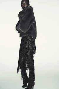 MANTEAU COURT RÉVERSIBLE EFFET FOURRURE