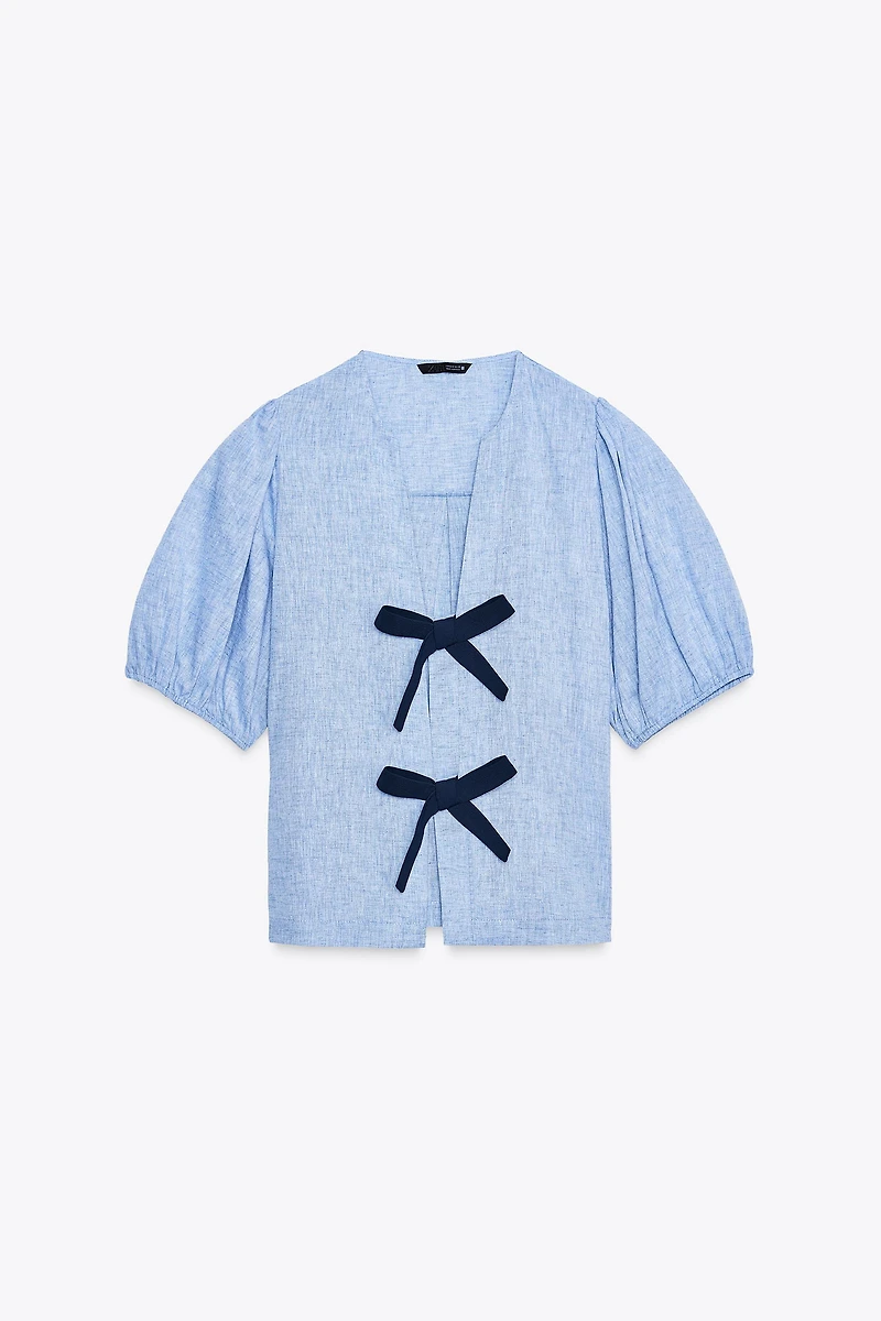 LINEN TIE BLOUSE