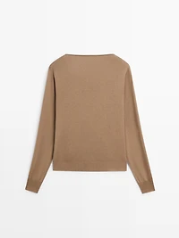Cotton blend knit sweater with cowl neck