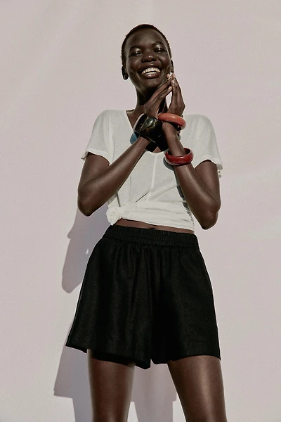 LINEN SHORTS WITH ELASTIC WAIST