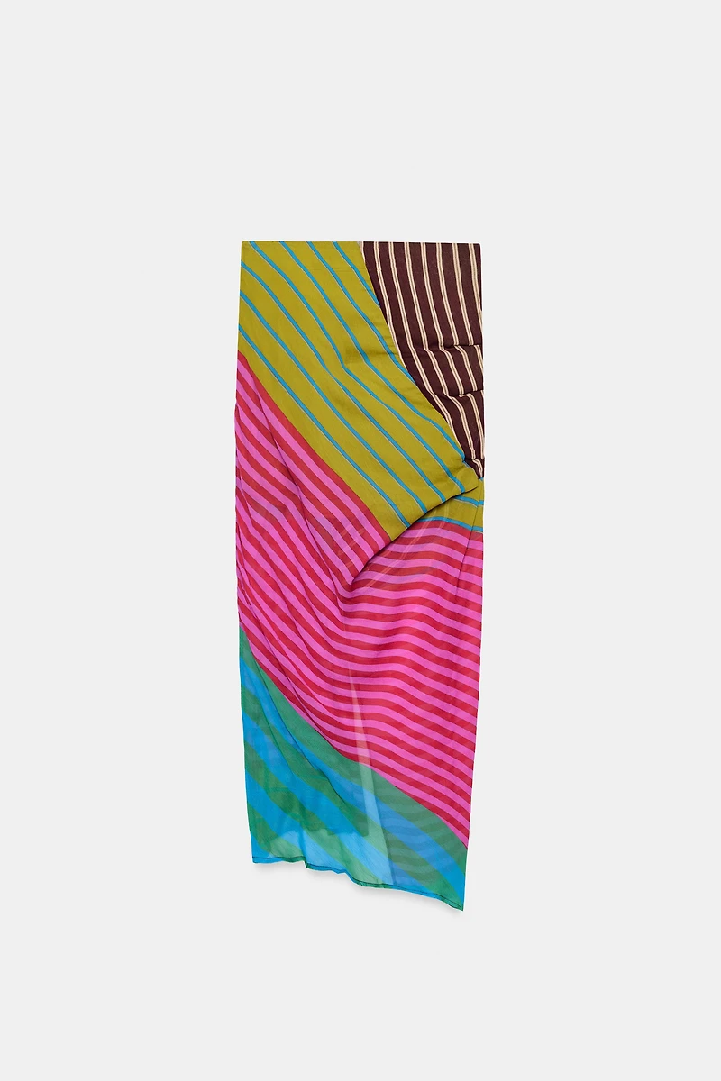 DRAPED STRIPED PAREO SKIRT