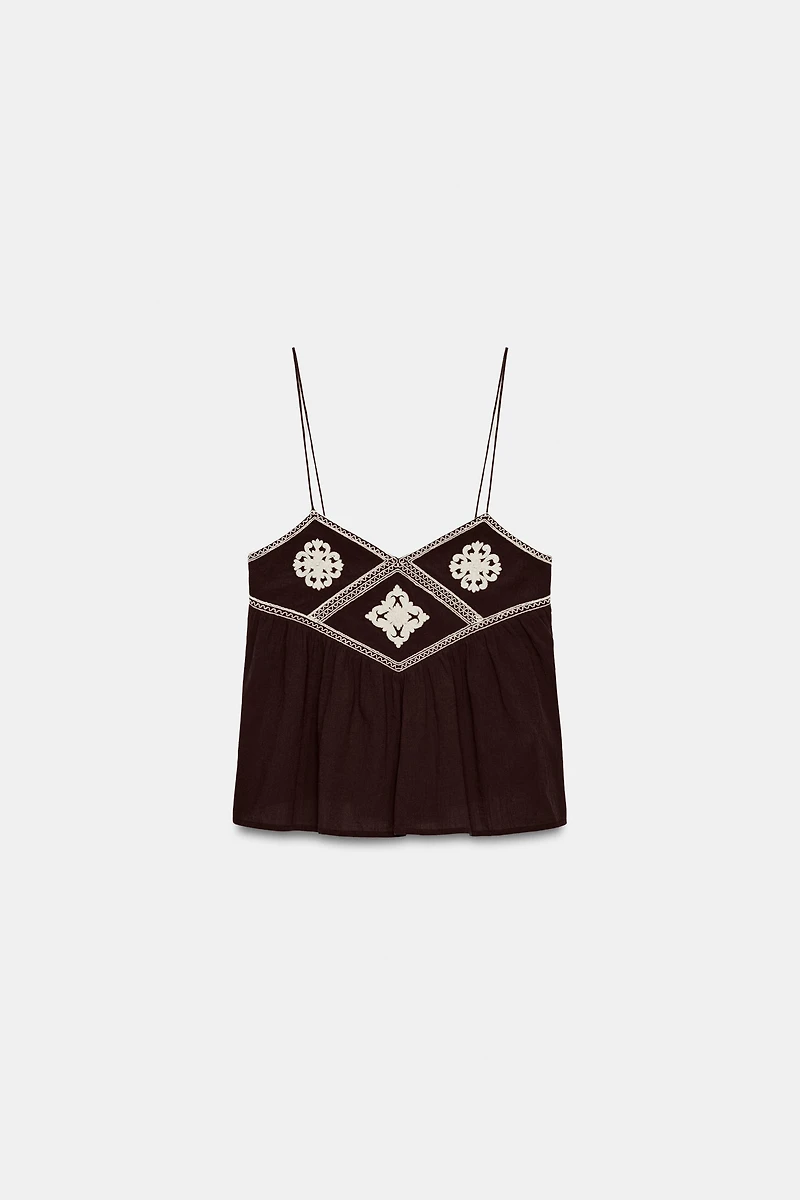 EMBROIDERED STRAP TOP