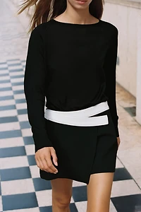 CONTRAST WAISTBAND WRAP SPLIT SKIRT
