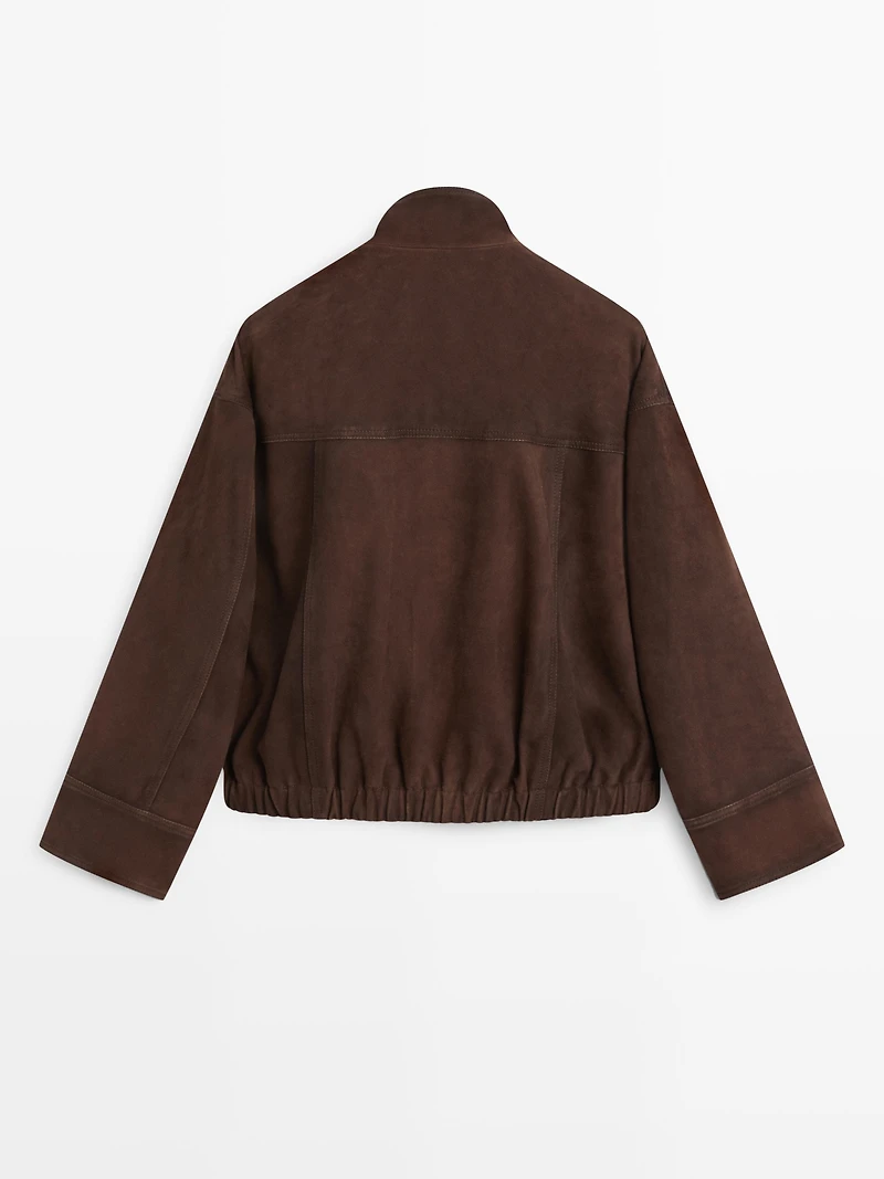 Suede leather bomber jacket