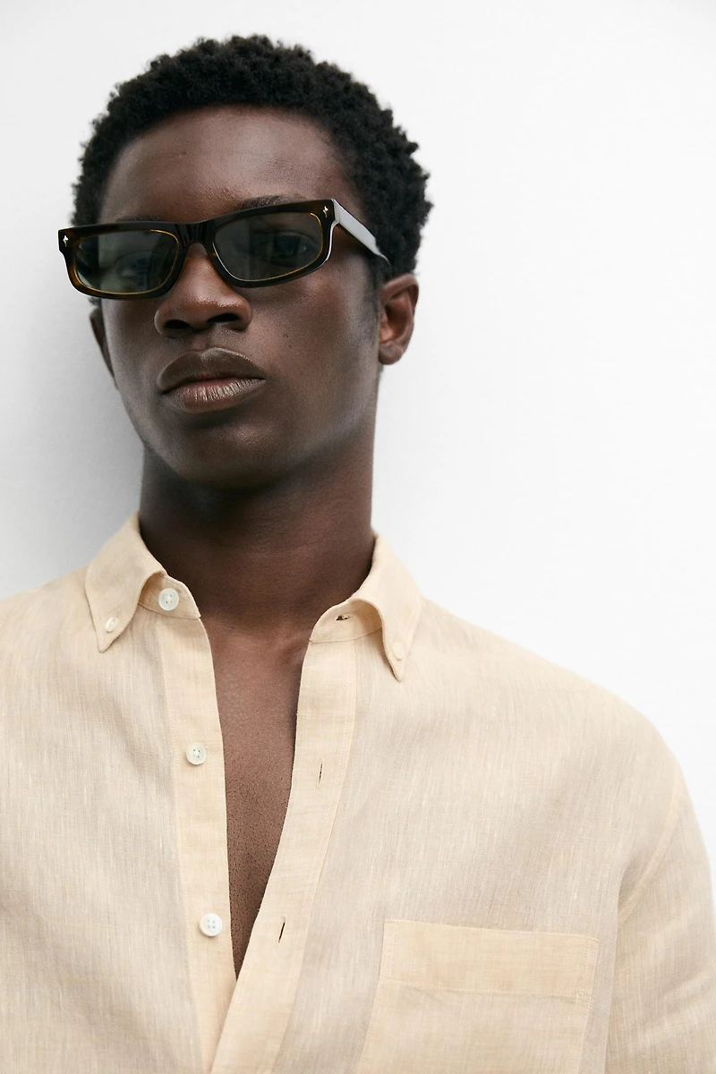 Chemise regular fit en lin avec poche