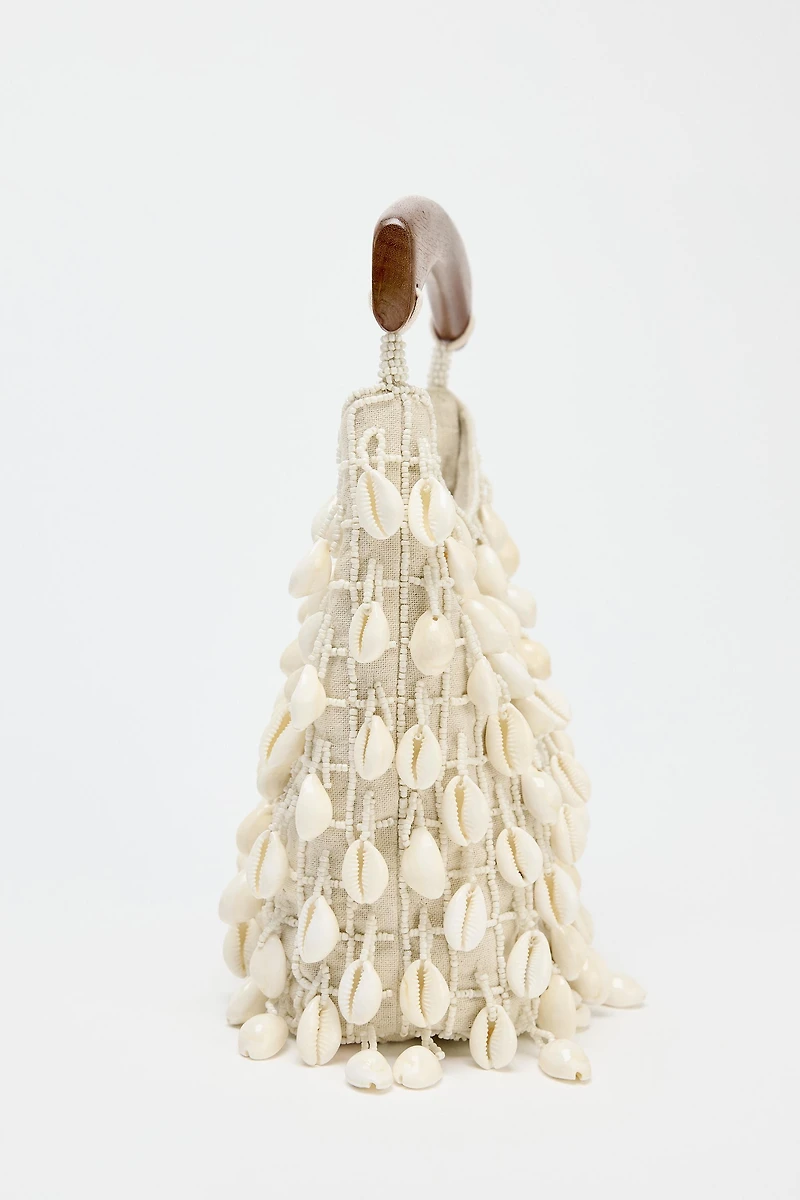 BEADED FABRIC BUCKET BAG