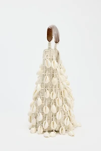 BEADED FABRIC BUCKET BAG