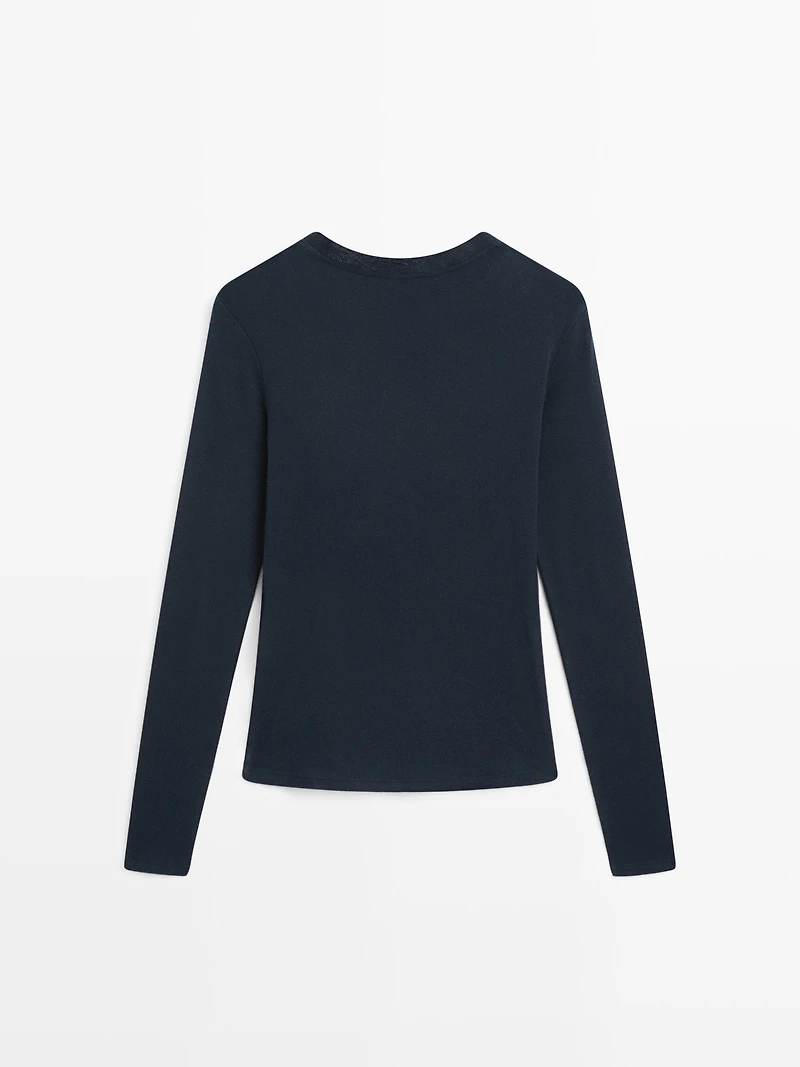 Long-sleeve cotton blend T-shirt