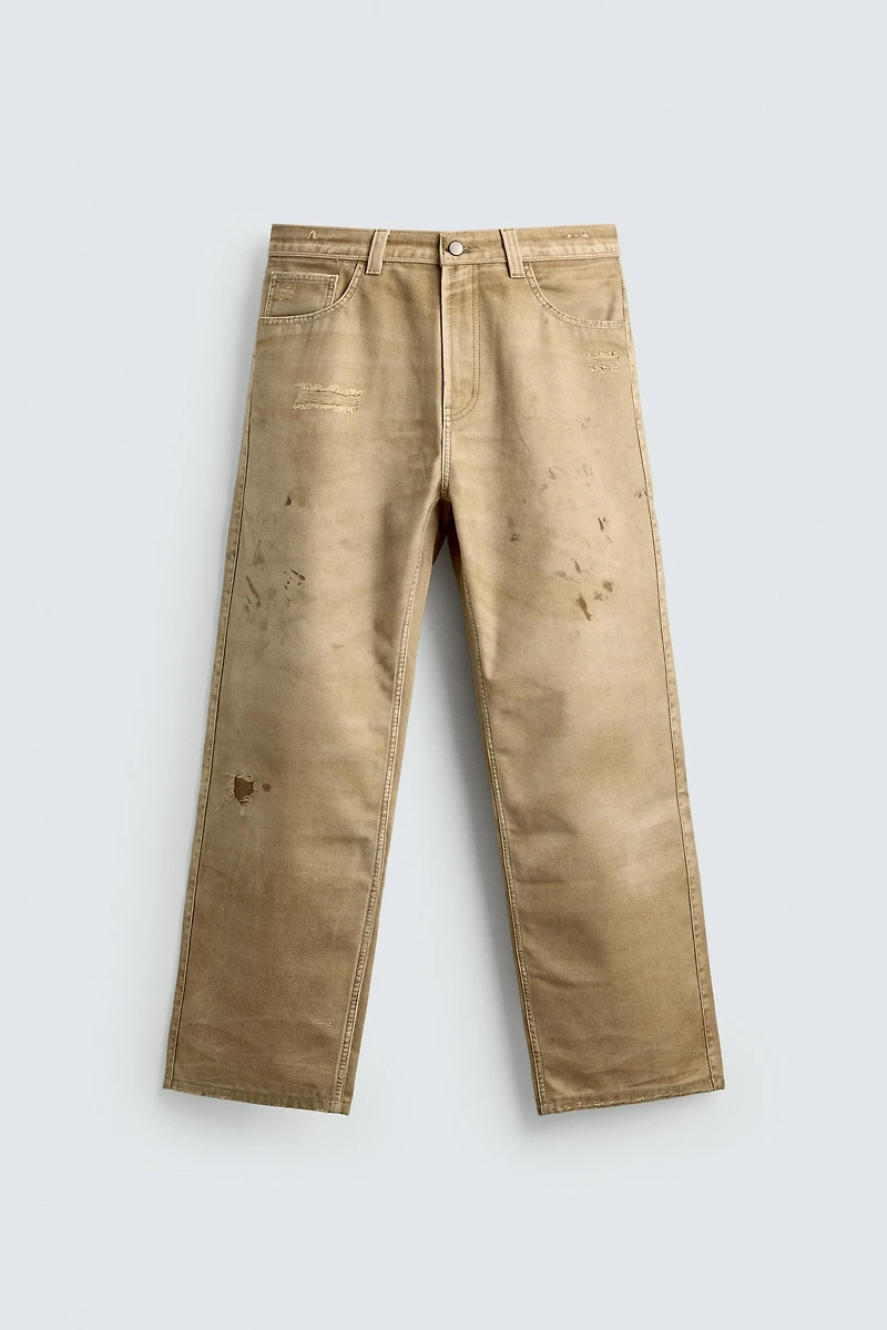 WASHED PRINT STRAIGHT FIT PANTS