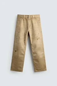 WASHED PRINT STRAIGHT FIT PANTS