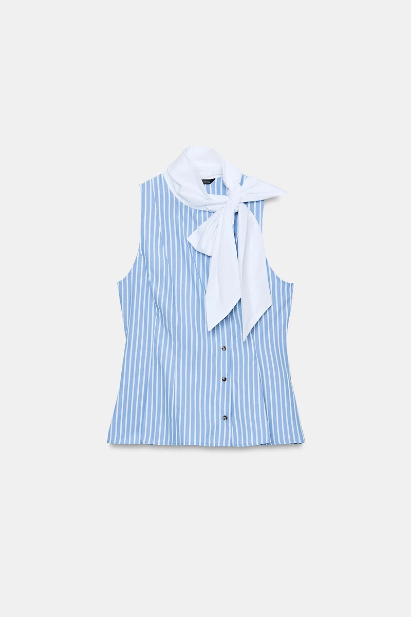 CHEMISE SANS MANCHES À RAYURES ET NŒUD