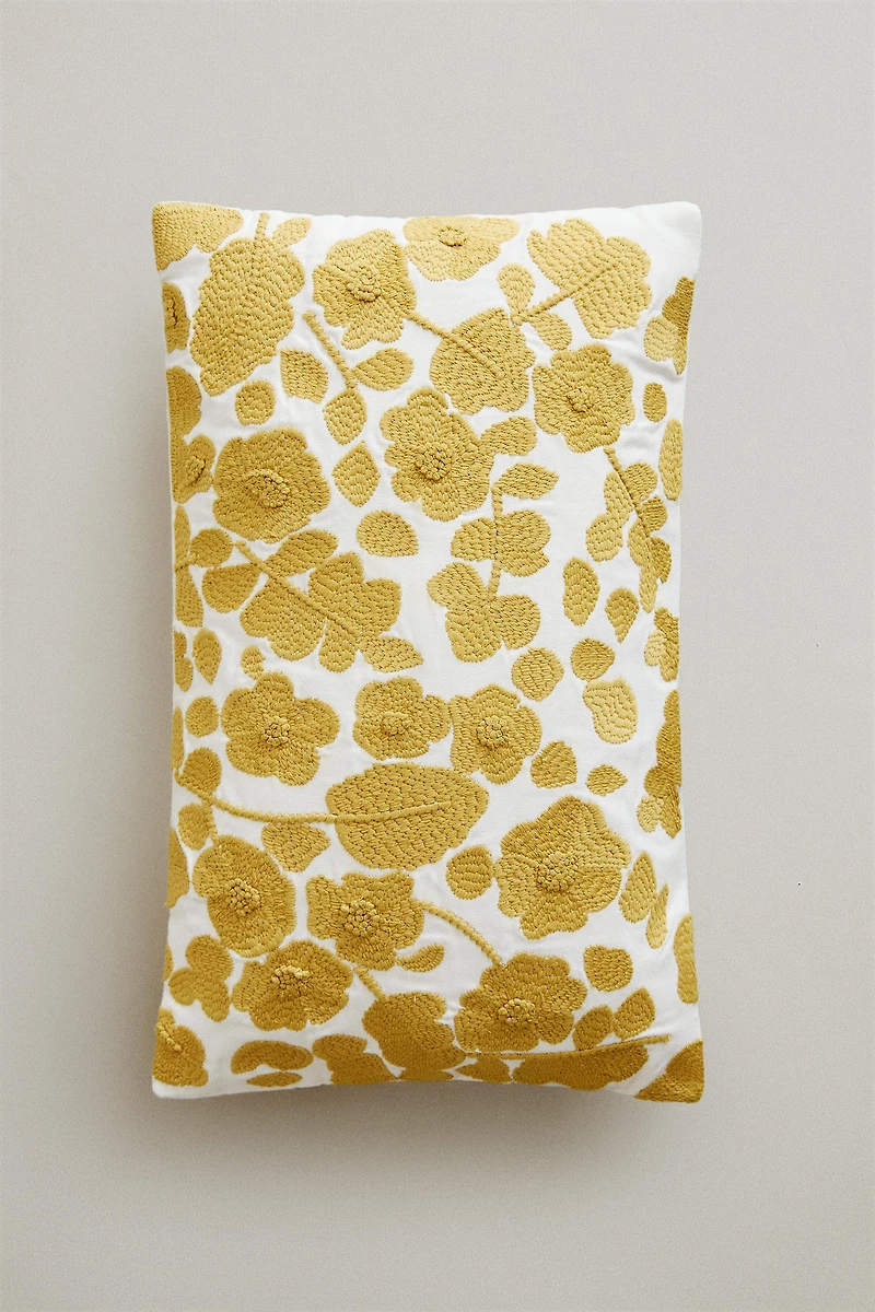 EMBROIDERED FLORAL THROW PILLOW COVER