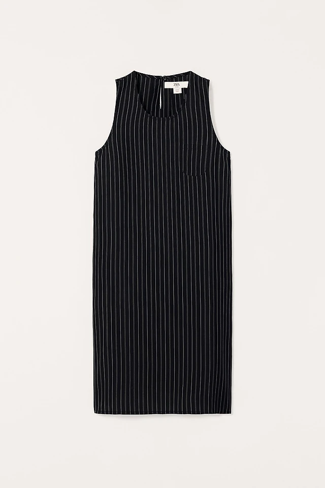 zara black and white striped dress - - The Item Zara Woman - L - Striped High neck and long sleeves Zara | Dresses | Zara