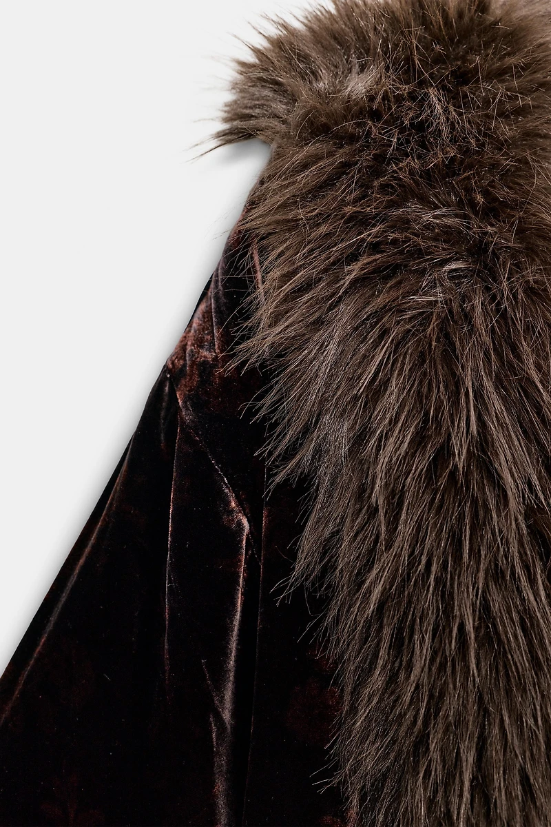 FAUX FUR PRINT VELVET COAT