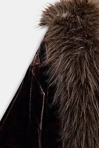 FAUX FUR PRINT VELVET COAT