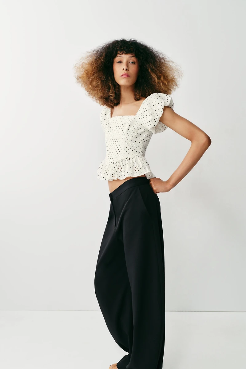 PRINTED EYELET EMBROIDERED TOP
