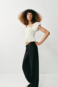 PRINTED EYELET EMBROIDERED TOP