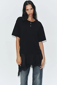 COMBINATION LACE HENLEY T-SHIRT