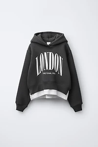 VARSITY DOUBLE HEM HOODED SWEATSHIRT