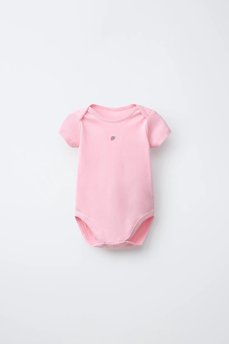 FIVE-PACK SHORT SLEEVE FLORAL & STRAWBERRY BODYSUITS