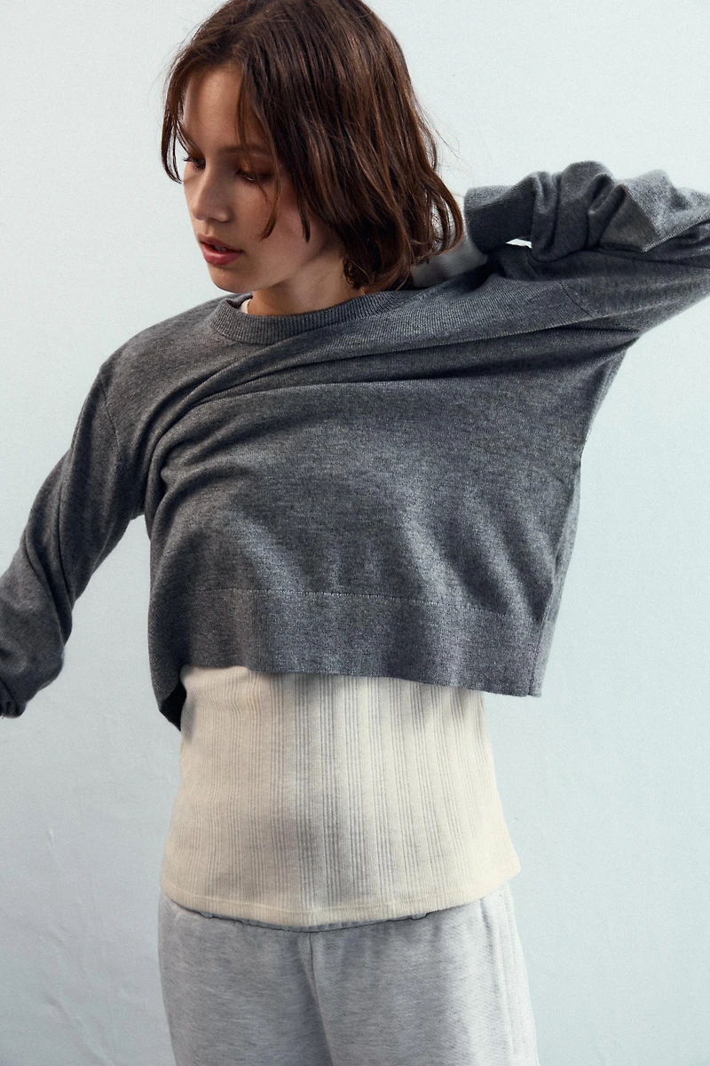 KNIT SWEATER WITH LACE-UP OPEN BACK