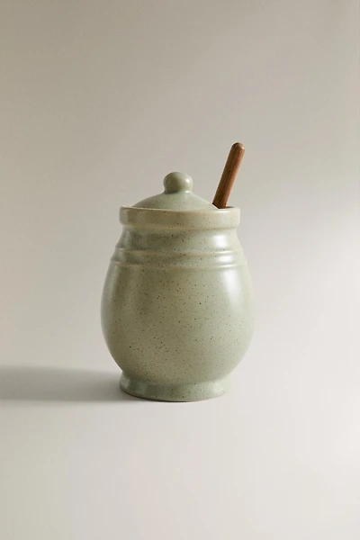 STONEWARE HONEY JAR WITH SPOON