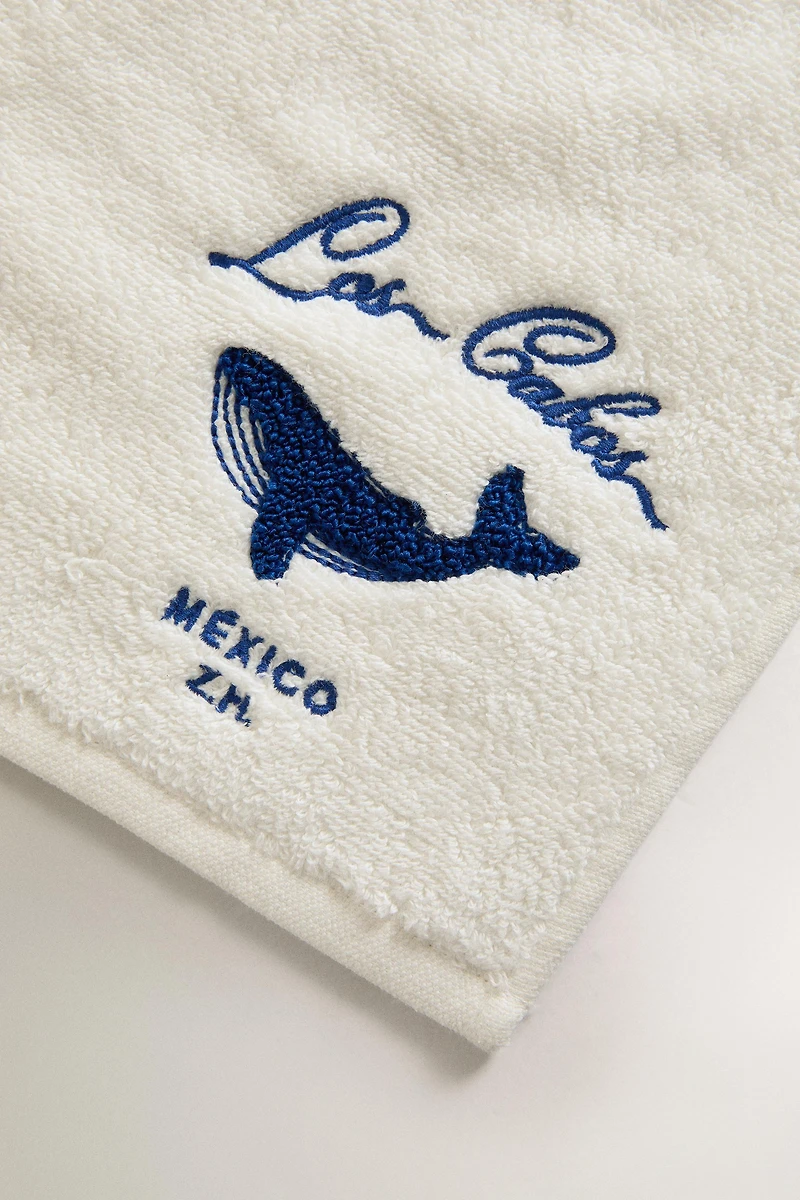 WHALE EMBROIDERED BATH TOWEL