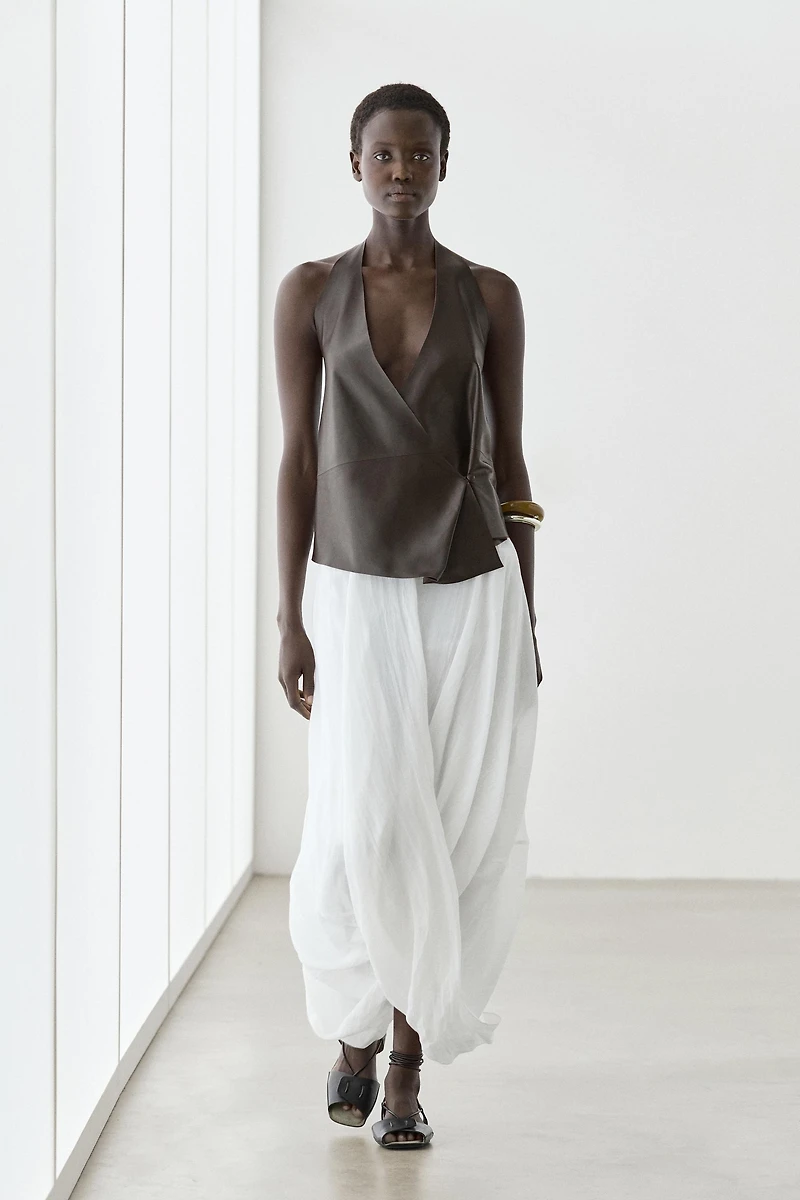 Nappa leather wrap top