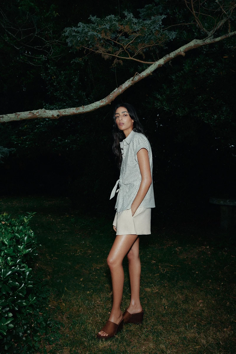 KNOTTED STRIPED LINEN SHIRT