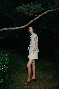 KNOTTED STRIPED LINEN SHIRT