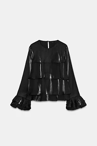 RUFFLED SHINY FABRIC BLOUSE