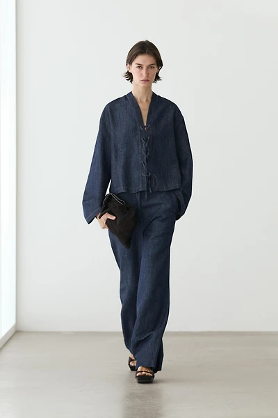 Chemise en jean et lin total look