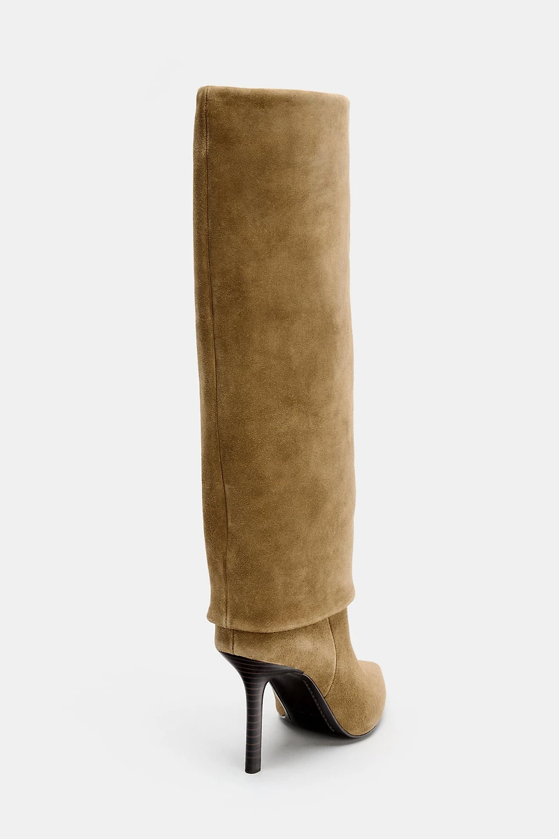 BOTTES À TALONS EN CROÛTE DE CUIR