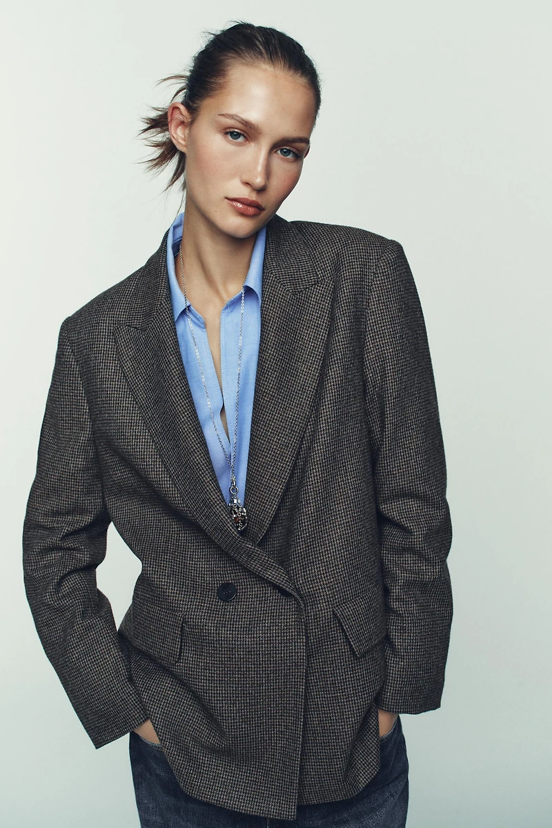 OVERSIZED PLAID DOUBLE-BREASTED WOOL BLAZER