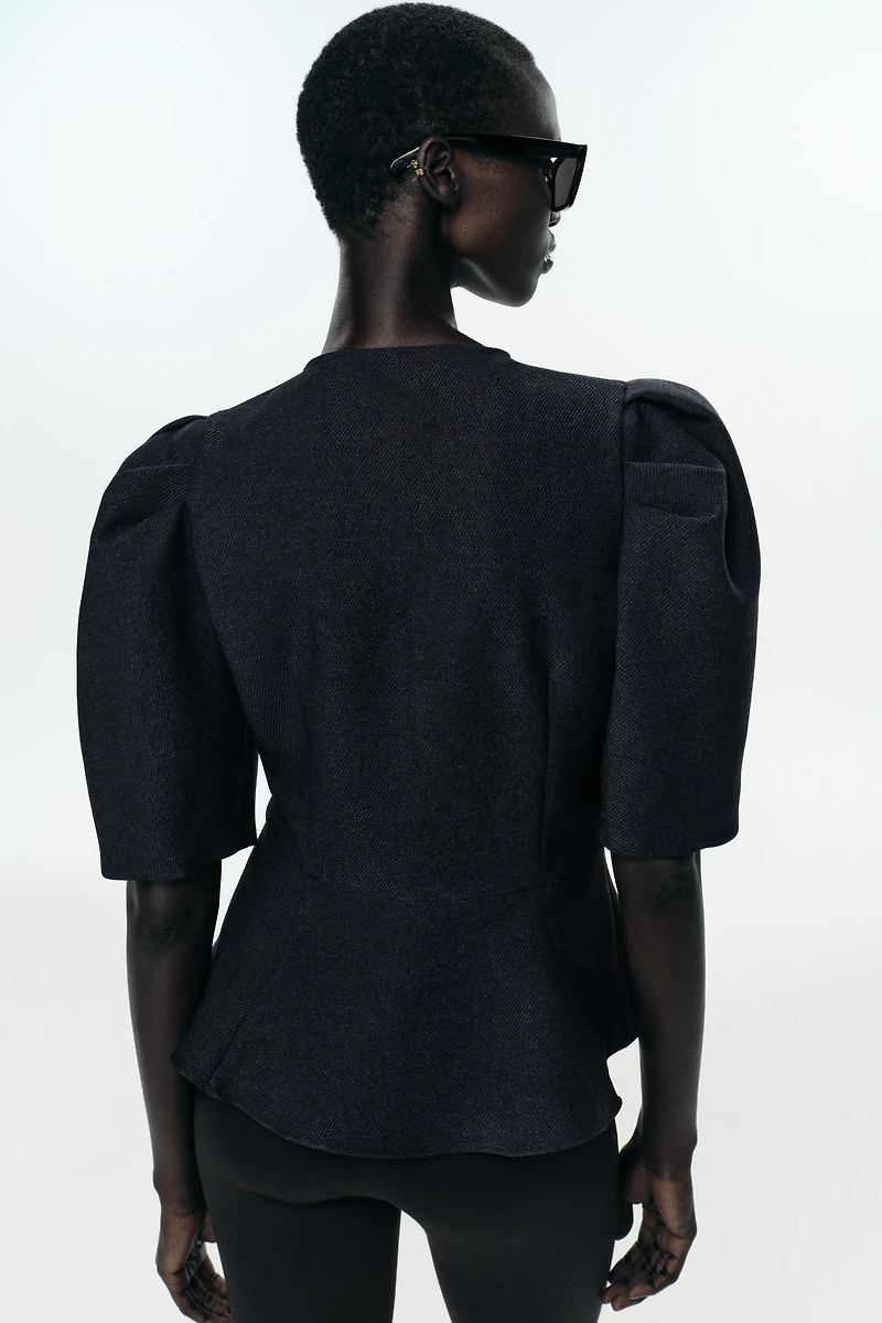 PUFF SLEEVE PEPLUM TOP