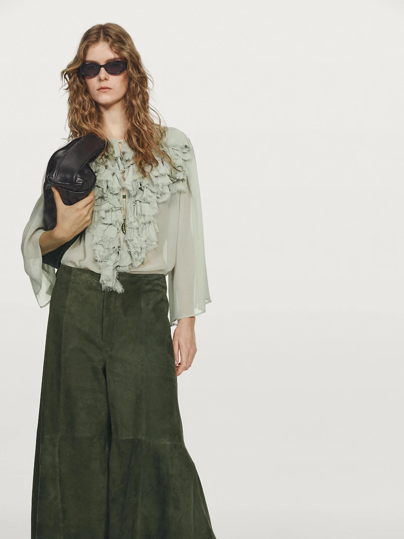 Pantalon large en cuir finition daim - STUDIO