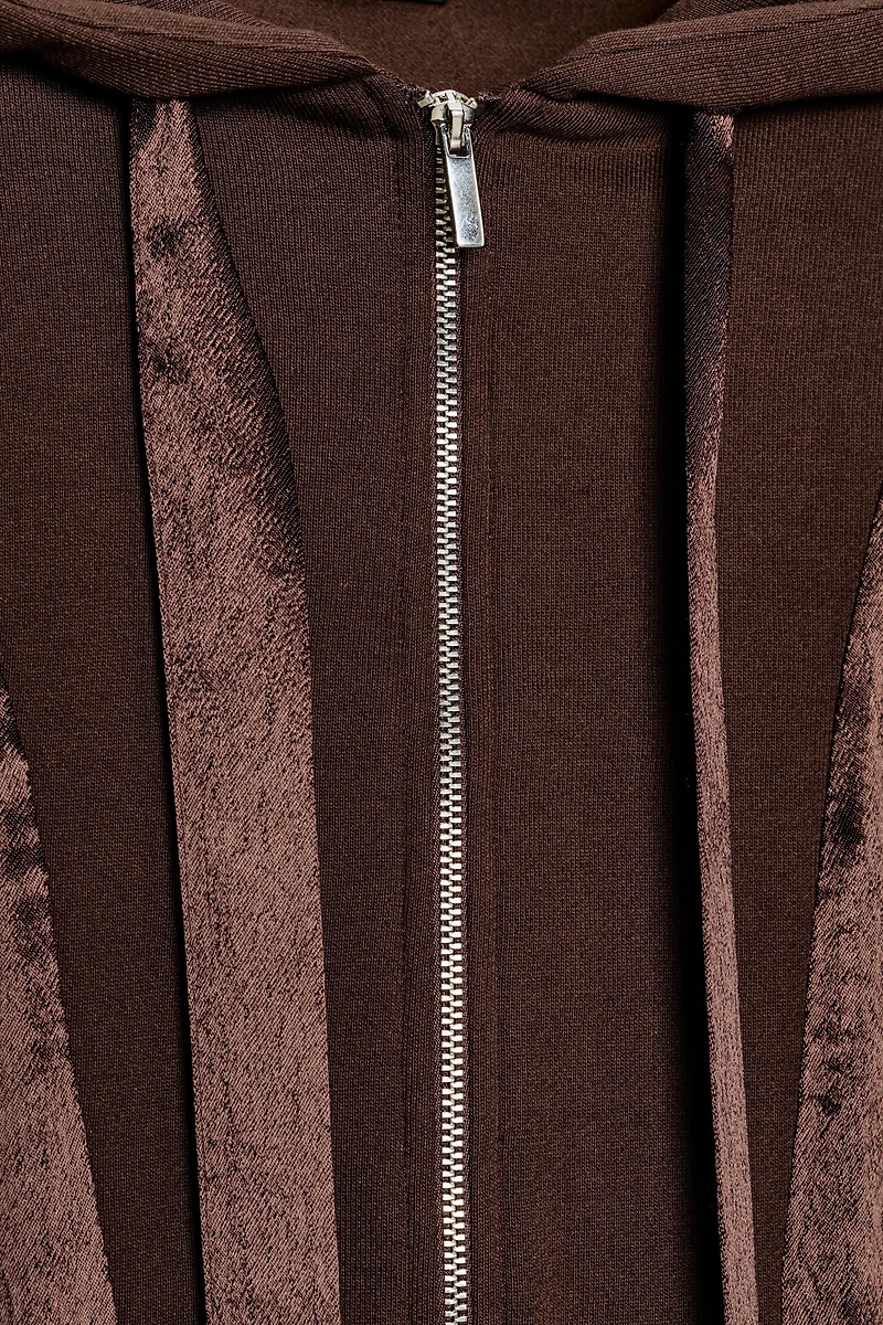 COMBINATION SATIN HOODIE SHIRT