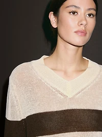 Striped cotton blend knit sweater