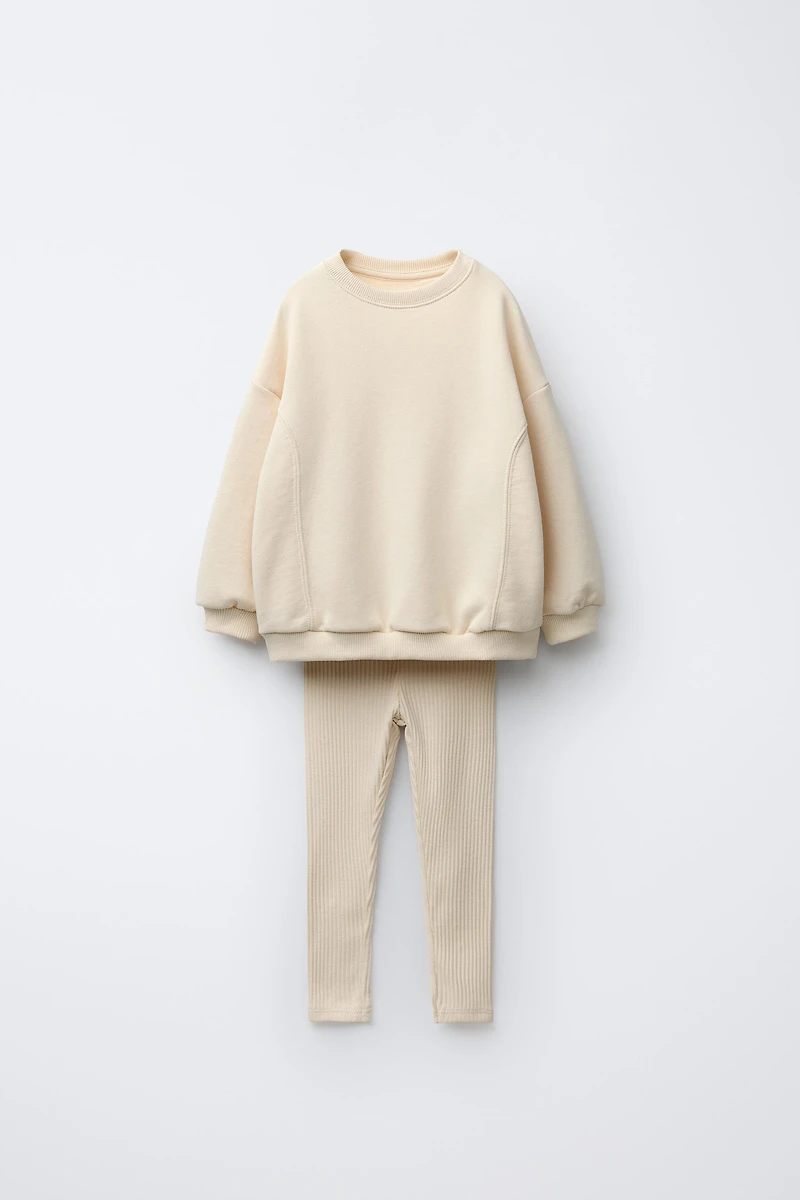 RIBBED LEGGING AND BOW SWEATSHIRT JOGGING SET