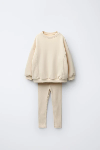 RIBBED LEGGING AND BOW SWEATSHIRT JOGGING SET