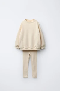 RIBBED LEGGING AND BOW SWEATSHIRT JOGGING SET