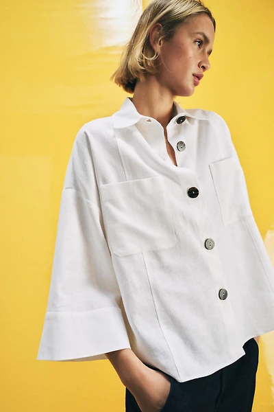 LINEN BLEND SHIRT WITH WIDE SLEEVES