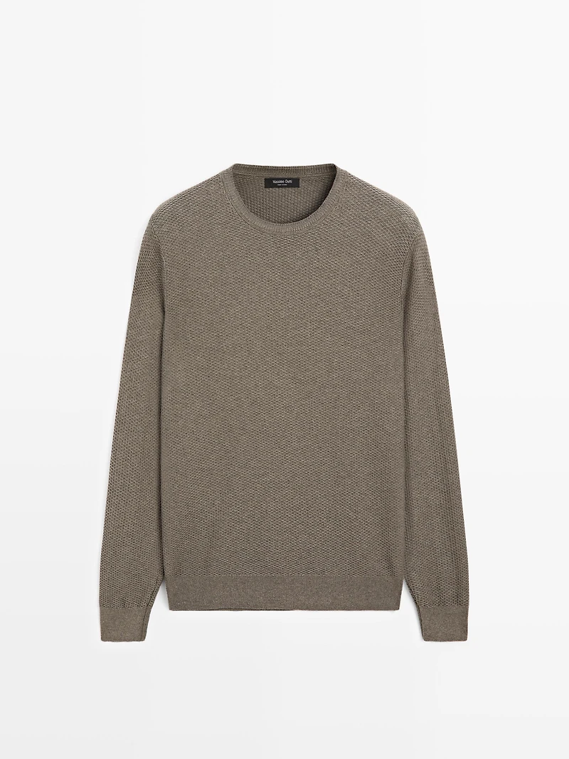 Textured cotton blend knit sweater