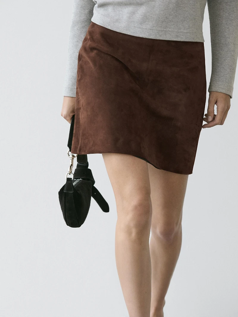 Suede leather mini skirt