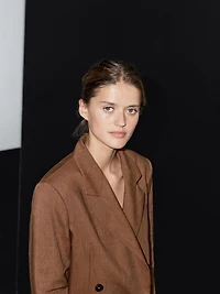 Double-breasted linen blend blazer