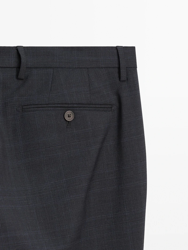 Pantalon de costume à carreaux 100 % laine