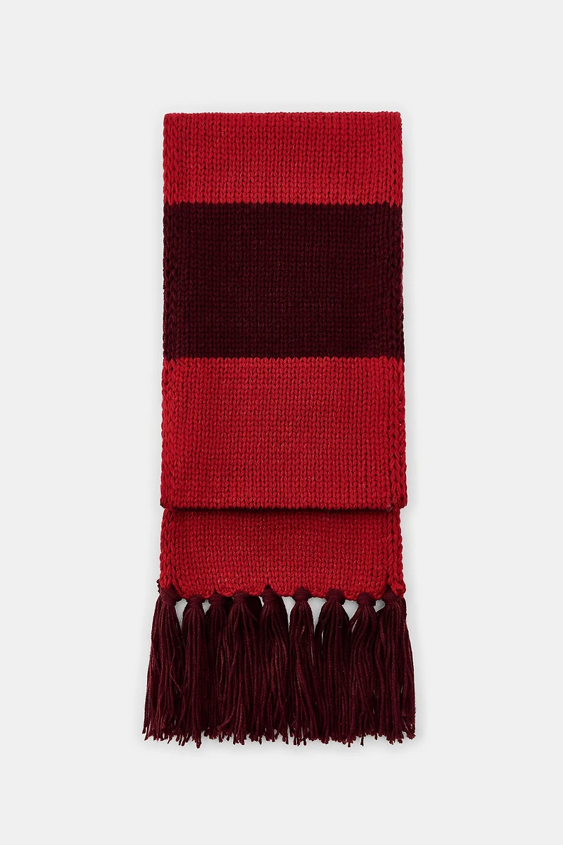 ÉCHARPE EN MAILLE À RAYURES ET FRANGES