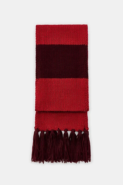 ÉCHARPE EN MAILLE À RAYURES ET FRANGES