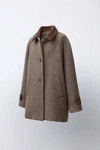 MANTEAU CONTRASTANT EN VELOURS AVEC LAINE